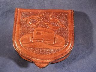 Coin Purse Hand Tooled Folding style from Mexico Geniune Leather Brown 