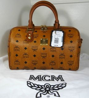 MCM Cognac Visetos Boston Vintage Speedy 30 Satchel Handbag