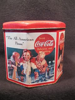 Coca Cola Vintage OctagonTin with Lid Collectible 3 Different Pictures