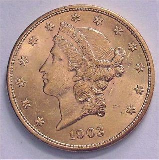 USA 20 DOLLARS GOLD EAGLE COIN DOLLAR 1903 UNC