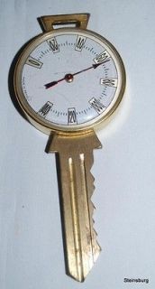 Vintage Key Shape Desk or Wall Thermometer France Brass Glass WORKS