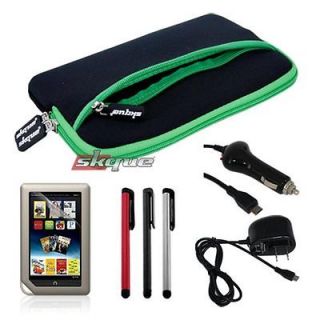   Case+Wall Car Charger+Film Protector+3X Stylus For Nook Color Tablet