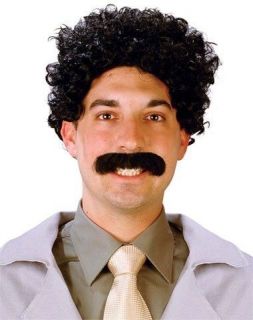 Adult Comedy Movie Borat Eurasian Traveler Curly Hair Wig Moustache 