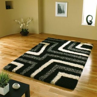 SMALL   EXTRA LARGE THICK 5 CM HIGH PILE BLACK GREY IVORY SHAGGY RUG