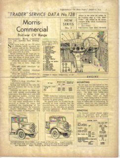 Morris Commercial Post War CV Range Trader Service Data