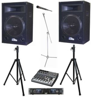 Complete 3000 Watt PA System 4 Band Church Club Speakers Amp Mixer 