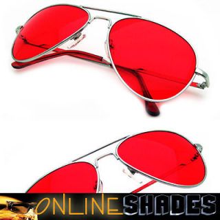 RED LENS AVIATOR   Color Sunglasses Retro Classic Hippie Frame Spring 