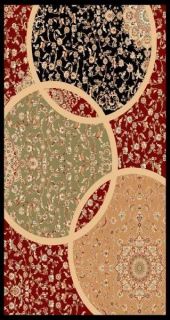 RED MODERN TRADITIONAL AREA RUG 5x8 CIRCLES AND VINES BLACK, GREEN 