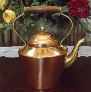 Antique Tagus Portugal Copper Kettle w. Wood Handle Nice