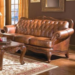   TUFTED TOP GRAIN THREE COLOR BROWN LEATHER SOFA LIVING ROOM FURNITURE