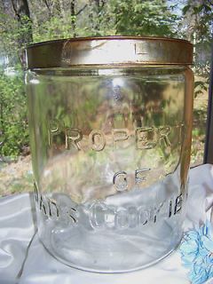 RARE VINTAGE DADS COOKIES MO STORE COUNTER DISPLAY EMBOSSED GLASS JAR 