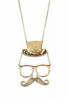 Cool Retro Rock Bronze Cosplay Mustache Glasses Hat Doll Pendant Chain 