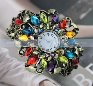   Color Crystal Women Lady Bracelet Bronze Analog Quartz Watch New