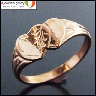 14CT ANTIQUE ROSE GOLD GP SOLID HEART SIGNET RING 4 H