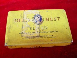 Vintage Antique DILLS BEST Tobacco Metal TIN BOX Sliced Advertising