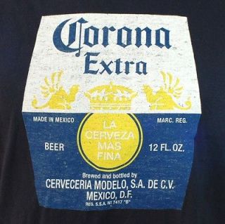 NEW! Navy Blue Vintage Look Corona Extra T Shirt Tshirt Yellow Size XL 