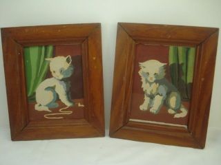 PBN paint by numbers kittens framed wood vtg old 5 tall