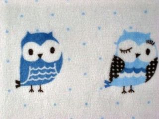   BLUE OWLS BIRDS WOODS CUDDLE CHENILLE KNIT SEWING 60 MATERIAL BTY