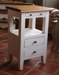 Contemporary Antiqued White Bedside Table with Two Drawers