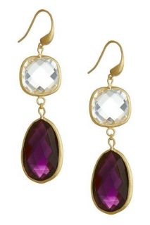   Friedman 18k Gold Clad Chandelier Earrings Clear & Purple Crystal