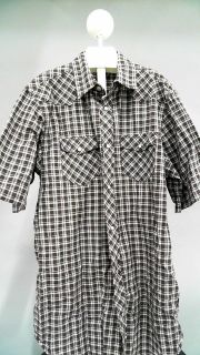 Chaps Boys XL Plaid Short Sleeve Button Front Shirt White Designer 