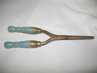 JC Antique Curling iron w/wooden handles & antique Crimping Iron
