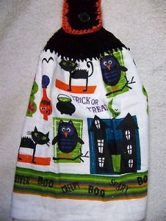 WHOLE Kitchen Dish Towel With Crocheted BLACK Top  HALLOWEEN TRICK OR 