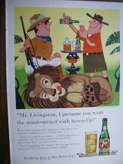 1960 Vintage 7up Ad 8.5 X 11 7 Up Stanley & Livingston 1960 Ad