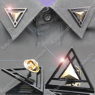   Gold Pyramid Stud Spike Shirt Collar Neck Tips Brooch Pin Punk
