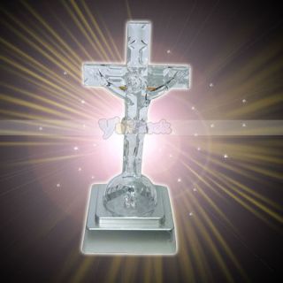 New Crucifix Jesus on The Cross Figurine LED Light Base