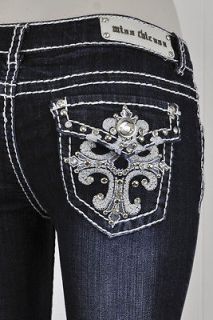   Bootcut Jeans White Stitching with Cross Design And Jewels SZ 1 15