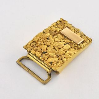 Gold Belt Buckle Topped Natural ALASKAN Gold Nugget 24k