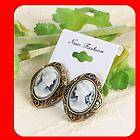 Vintage Gold Crystal Cameo Turquoise Drop Earrings NR