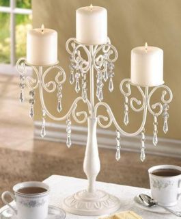 Ivory Beaded Crystal CANDELABRA 3 pillar Candle holder Wedding party 