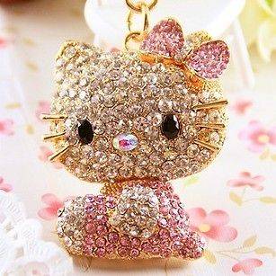   Hello Kitty Pet Cat Swarovski Crystal Charm Pendant Key Bag Chain Gift