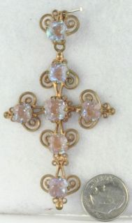 VICTORIAN ANTIQUE LARGE GOLD FILLED CROSS SAPHIRET GLASS