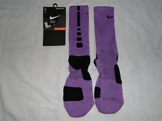 Nike Custom Cushioned Basketball ELITE Socks   Purple and Black   Lg 