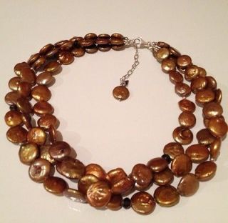   STERLING SILVER, BRONZE COIN PEARL, SMOKY QUARTZ NECKLACE N1717 $129