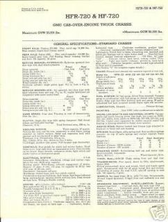 Amazing 1950 GMC HFR 720 & HF 720 COE Truck Specification Sheet
