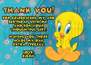 Tweety Bird Personalized Birthday Thank You Card, You Print