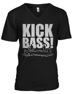 Kick Bass Men V neck T shirt Fishing Fish Outdoor Nature Boat Yacht 