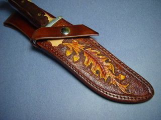 Buck 124 custom hand tooled leather knife sheath dyed Brown with oak 