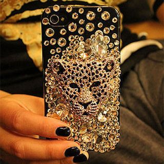   Bling Crystal shell cover Case For IPhone4 4S Leopard head Diamond D