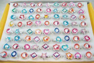   Lots Mix Style 72pcs Hello Kitty Cat Multicolor Childrens Resin Rings