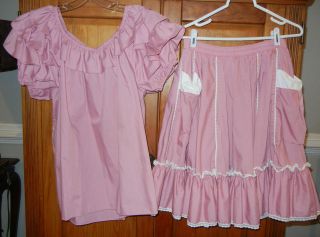 Square Dance Outfit 2 Piece Dusty Rose Mauve Full Skirt with Pockets 