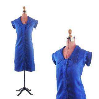   20s Rayon Silk Thin ROYAL BLUE Shift Art Deco Flapper Day DRESS S