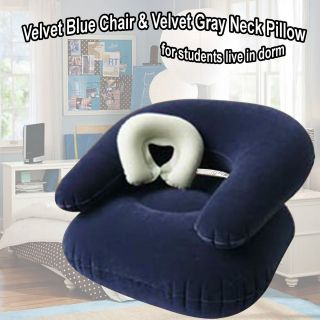 Velvet Blue Chair & Velvet Grey Neck Pillow Inflatable Furniture