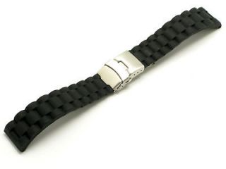 20mm Black Soft Rubber Watch Strap DEPLOYMENT CLASP Fits All