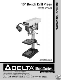 Delta 10 Drill Press Instruction Manual # DP200