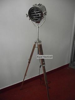 FLOOR SEARCHLIGHT DESIGNERS WITH NATURAL WOOD TRIPOD STAND WOODEN 